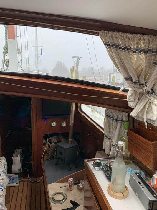 installation of a wood stove in a boat, sailboat